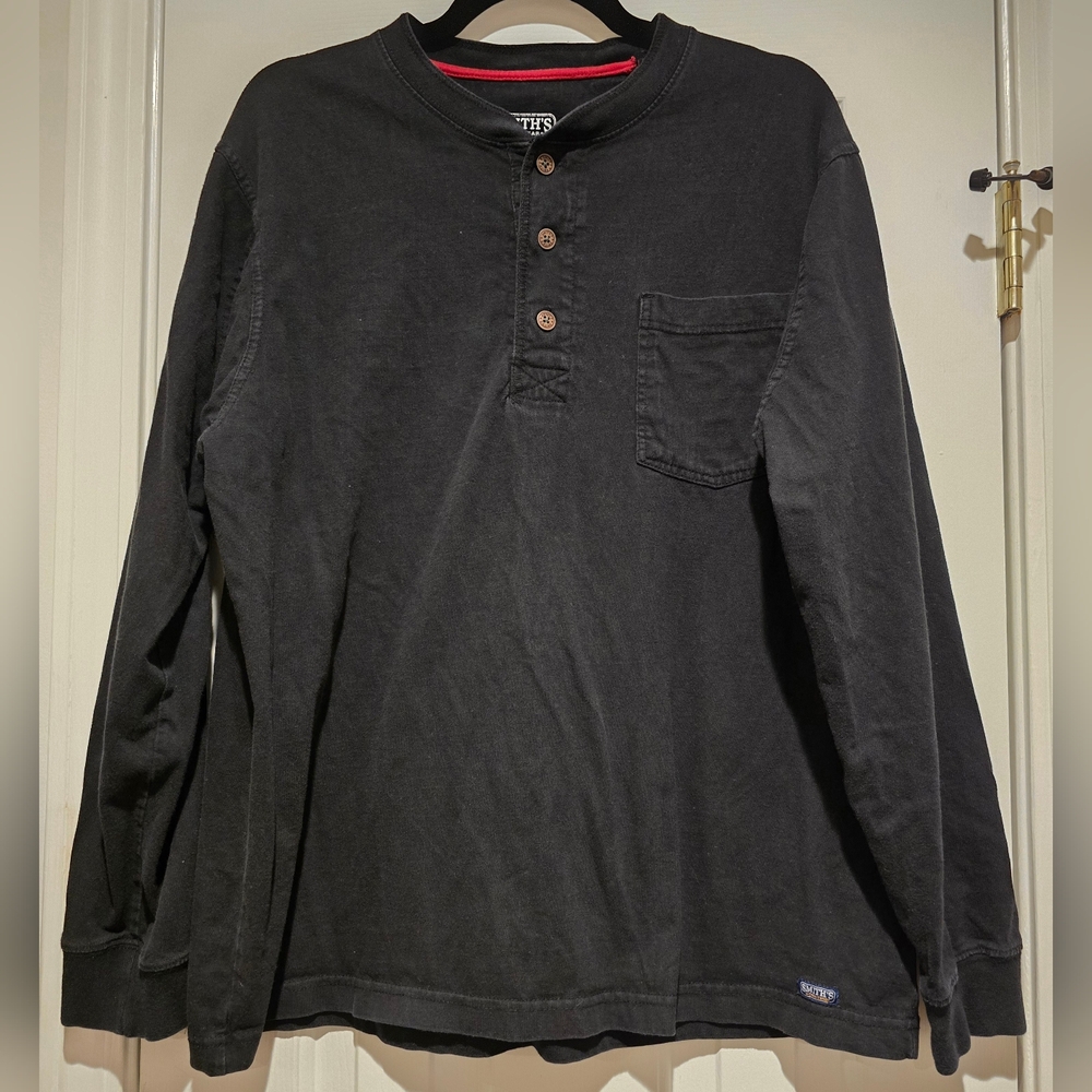 Smith's Black Size Large Men's Long Sleeve Henley Shirt
